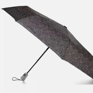 Totes Vented One-Touch Auto Open Close Rain/Sunguard Umbrella- Black Chevron